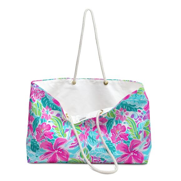 Vibrant Floral Weekender Bag, Beach Tote, Travel Bag, Vacation Carryall - Picture 3 of 5